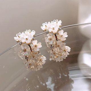 Flower Hoop Earring 1 Pair - White - One Size