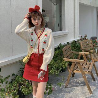 Long-sleeve Cherry-accent Knit Top