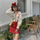 Long-sleeve Cherry-accent Knit Top