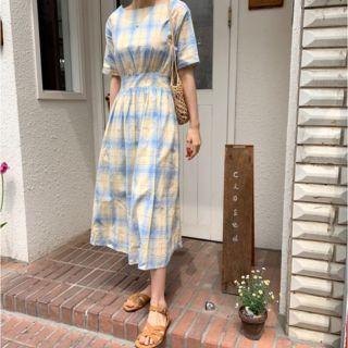 Short Sleeve Plaid Midi Dress Plaid - One Size