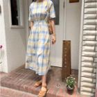 Short Sleeve Plaid Midi Dress Plaid - One Size