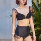 Mesh Panel High Waist Bikini