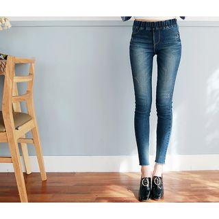 Elastic-waisted Washed Skinny Jeans