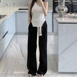 One-shoulder Tank Top / Wide-leg Pants / Cropped Jacket