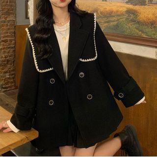 Double Breasted Coat White & Black - One Size