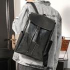 Faux Leather Snap Buckle Backpack Black - One Size