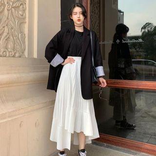 Oversize Single-breasted Blazer / Irregular Midi A-line Skirt