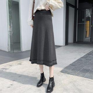 Fray Hem Maxi A-line Knit Skirt