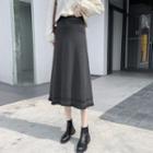 Fray Hem Maxi A-line Knit Skirt