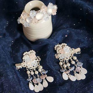 Retro Faux Pearl Faux Crystal Flower Fringed Hair Clip / Hair Stick