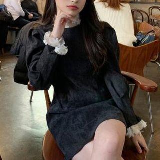 Long-sleeve Lace Mini Dress As Shown In Figure - One Size