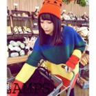 Cable Knit Long-sleeve Color Block Sweater Blue - One Size