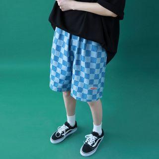 Checker Print Denim Shorts