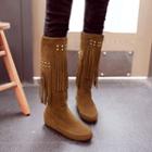 Faux-suede Fringed Tall Boots