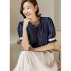 Piped Frilled Faux-pearl Blouse