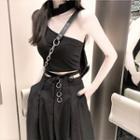 Short-sleeve Cutout T-shirt / Wide-leg Dress Pants