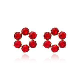 Fashion Simple Plated Gold Round Red Cubic Zirconia Stud Earrings Golden - One Size