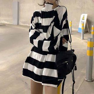 Puff-sleeve Striped Long T-shirt