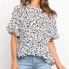 Elbow-sleeve Leopard Print Top