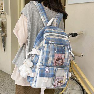 Plaid Pvc Panel Lightweight Backpack
