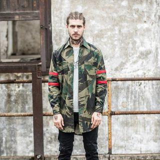 Strap Detail Camouflage Long Shirt