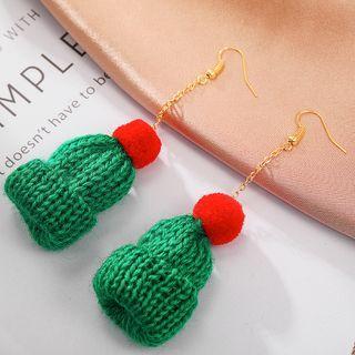 Miniature Knit Beanie Dangle Earring 1 Pair - Red & Green - One Size