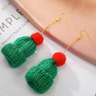 Miniature Knit Beanie Dangle Earring 1 Pair - Red & Green - One Size
