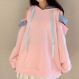 Long-sleeve Shoulder Cut Out Shoulder Hoodie