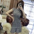 Checked Short-sleeve Qipao Bodydcon Dress