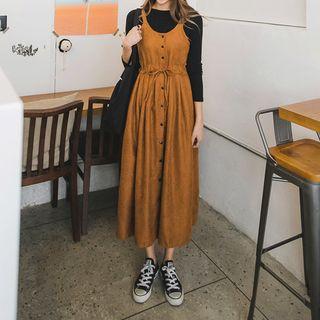 Spaghetti-strap Faux-suede Dress With Sash