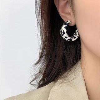 Zebra Print Half-hoop Earring 1 Pair - S925 Silver Needle - Black & White - One Size