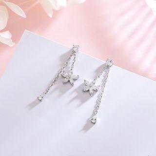Flower Drop Earring 1 Pair - Es670 - Silver - One Size
