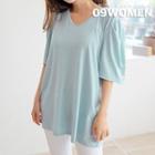 Plus Size V-neck Puff-sleeve T-shirt