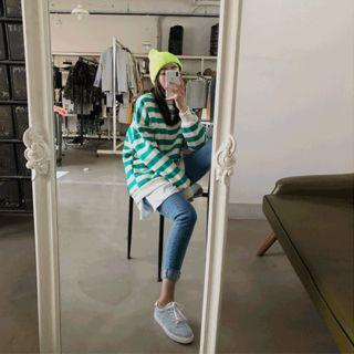 Layered Hem Striped Sweatshirt
