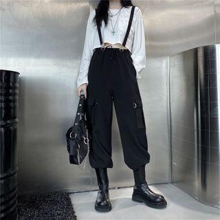 Drawstring Waist Side Pocket Suspender Pants