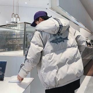 Shark Print Lettering Hooded Zip Jacket