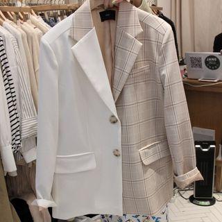 Single-breasted Plaid Panel Blazer