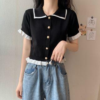 Ruffle Open-front Knit Top