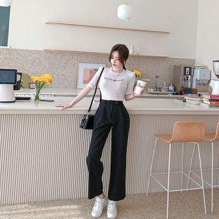 Padded Shoulder Letter Print T-shirt