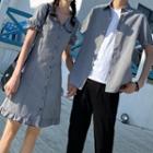 Couple Matching Short-sleeve Plaid Shirt / Mini A-line Dress