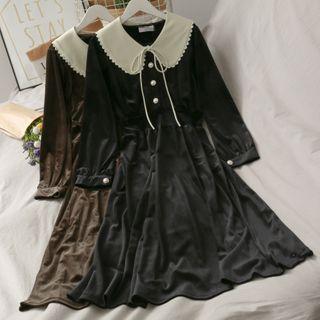 Detachable Peter Pan-collar Velvet Midi Dress