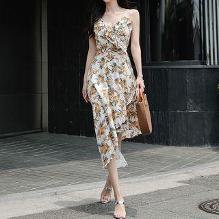 Spaghetti-strap Floral Print Irregular A-line Dress