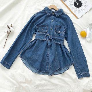 Single-breasted Lace-up Midi Denim Top