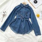 Single-breasted Lace-up Midi Denim Top