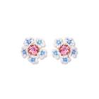 Fashion And Elegant Plated Gold Enamel Flower Stud Earrings With Pink Cubic Zirconia Golden - One Size