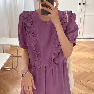 Ruffle Trim Puff-sleeve Dress