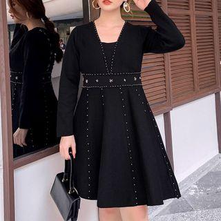 Beaded A-line Knit Dress