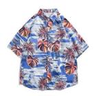 Elbow-sleeve Scenery Print Hawaiian Shirt