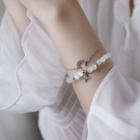 Moon & Star Faux Cat Eye Stone Layered Alloy Bracelet Silver - One Size