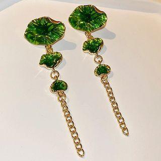 Leaf Glaze Dangle Earring 1 Pair - Silver Needle - Green - One Size